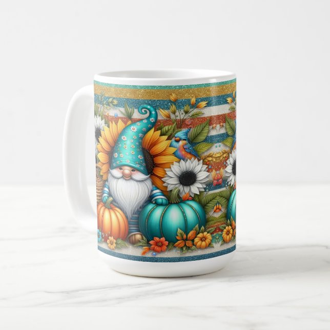 Gnome With Pumpkins And Flowers  Coffee Mug (Front Left)