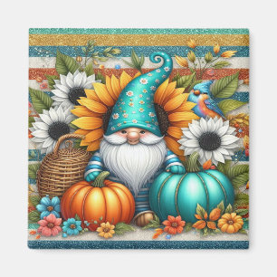 Gnome With Pumpkins And Flowers  Magnet
