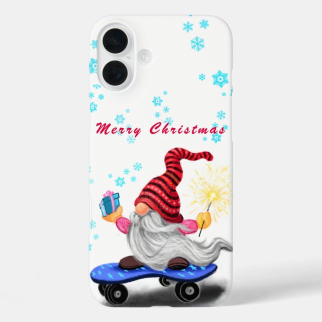 Gnome with Skateboard Christmas iPhone Case (Back)