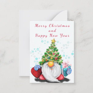 Gnome with Tree Hat and Gift Christmas & New Year Card