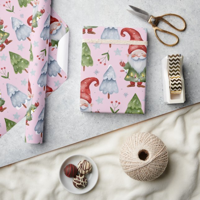 Gnome Wrapping Paper Light Pink Watercolor (Crafts)
