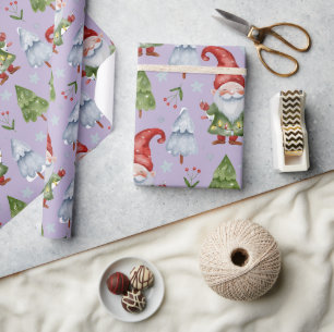 Gnome Wrapping Paper Light Purple Watercolor