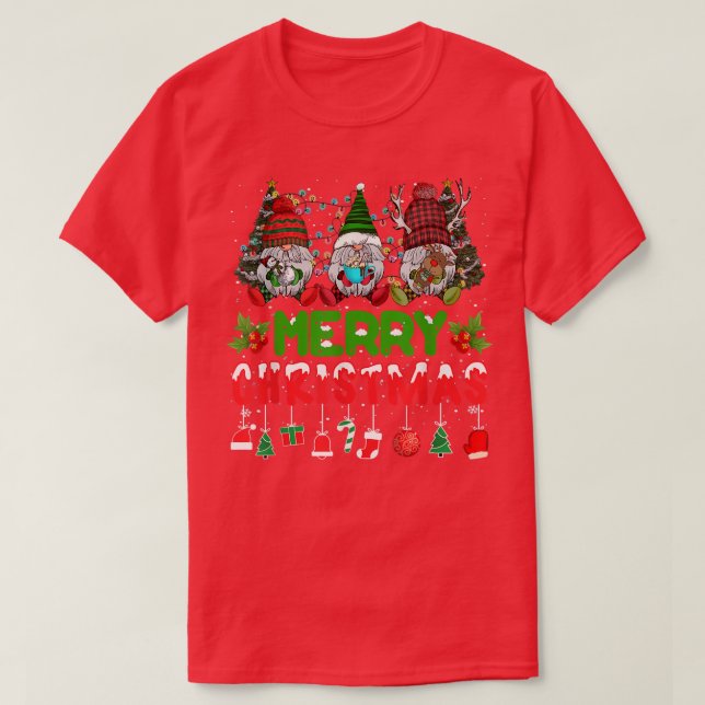 Gnome Xmas Light Pyjamas Merry Christmas Matching  T-Shirt (Design Front)