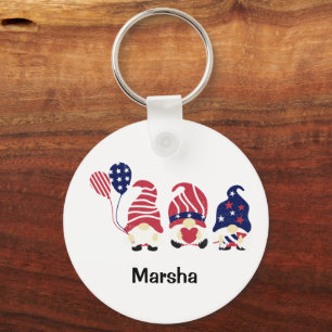 Gnomes 4th of July, 2-sided Round Aluminium Key Ring