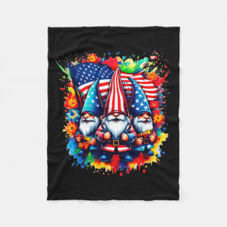 Gnomes 4th Of July American Flag Independence Day Fleece Blanket