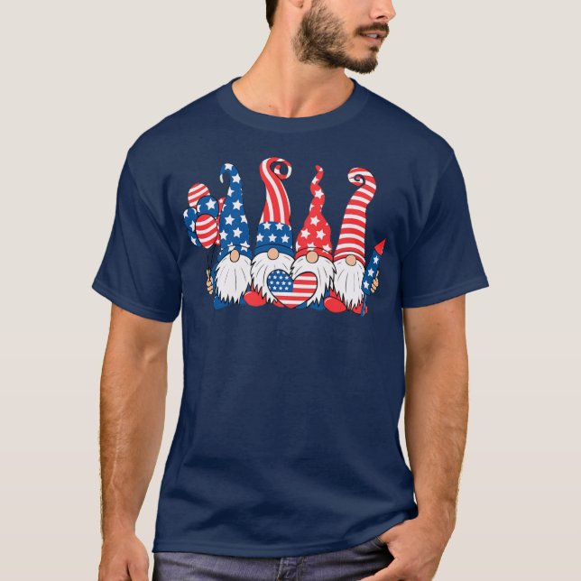 Gnomes 4th Of July Men Women Girls American Flag  T-Shirt (Front)