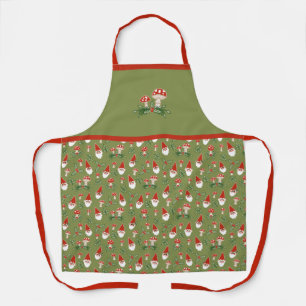 Gnomes and Mushrooms on Green Woodland Holiday Apron