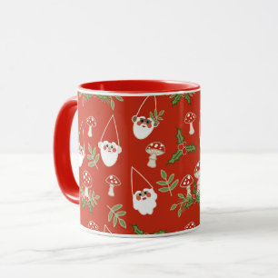 Gnomes and Mushrooms on Red Woodland Holiday Mug