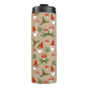 Gnomes and Mushrooms on Tan Woodland Holiday Thermal Tumbler