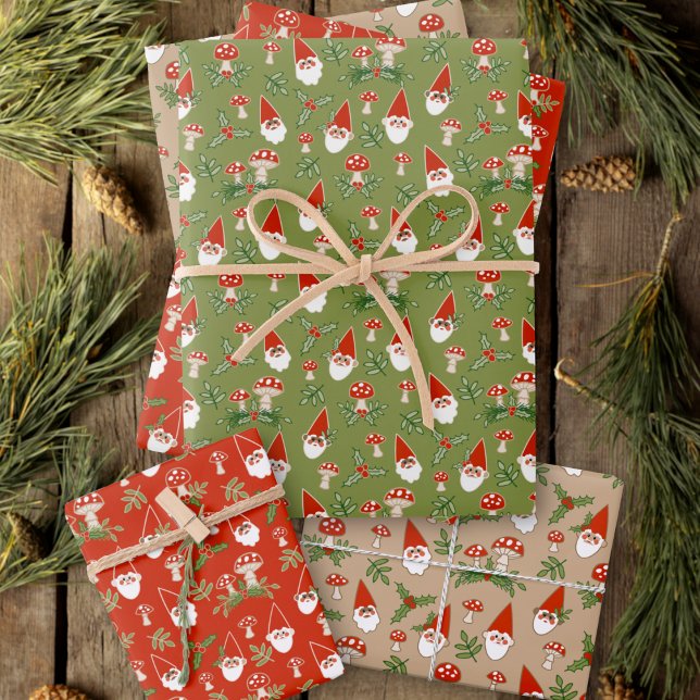 Gnomes and Mushrooms Woodland Holiday Wrapping Paper Sheet (Creator Uploaded)