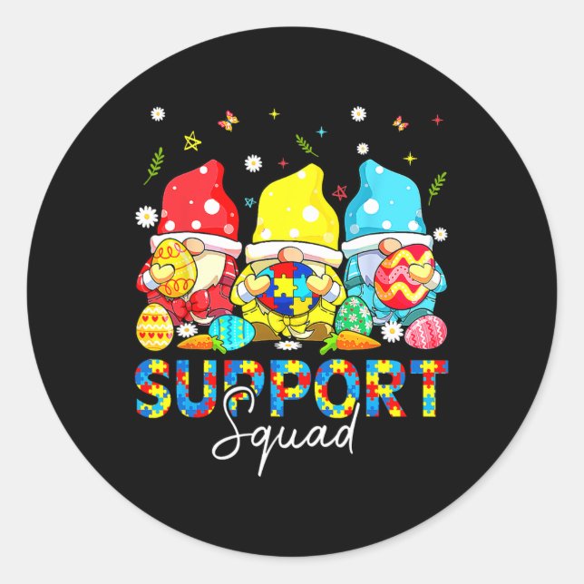 Gnomes Autism Awareness Shirts Support Squad Easte Classic Round Sticker (Front)