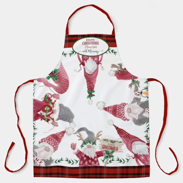 Gnomes Baking Christmas Memories Mummy Red Plaid Apron (Front)