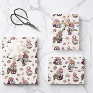Gnomes Baking Cupcakes Doughnuts Trendy Adorable C Wrapping Paper Sheet
