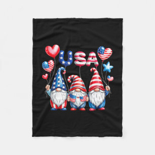 Gnomes balloon american usa flag independence day fleece blanket