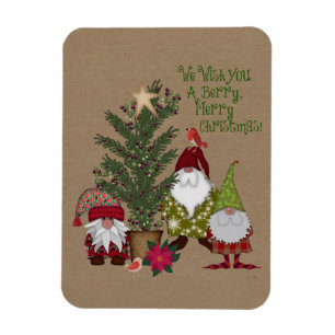 Gnomes Berry Merry Christmas Magnet