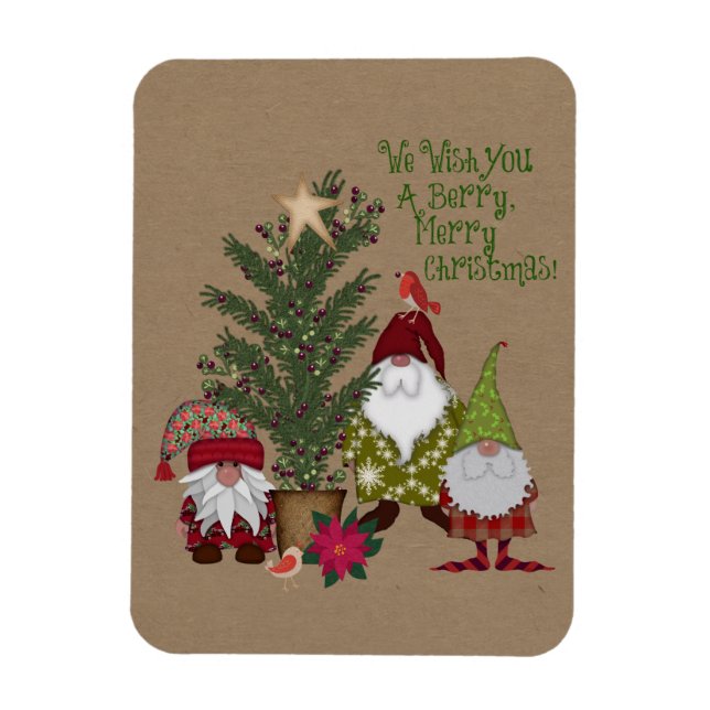 Gnomes Berry Merry Christmas Magnet (Vertical)