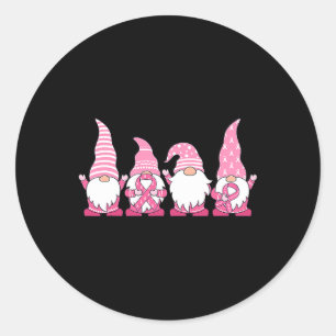 Gnomes Breast Cancer Awareness Peace Lover Gift Wo Classic Round Sticker