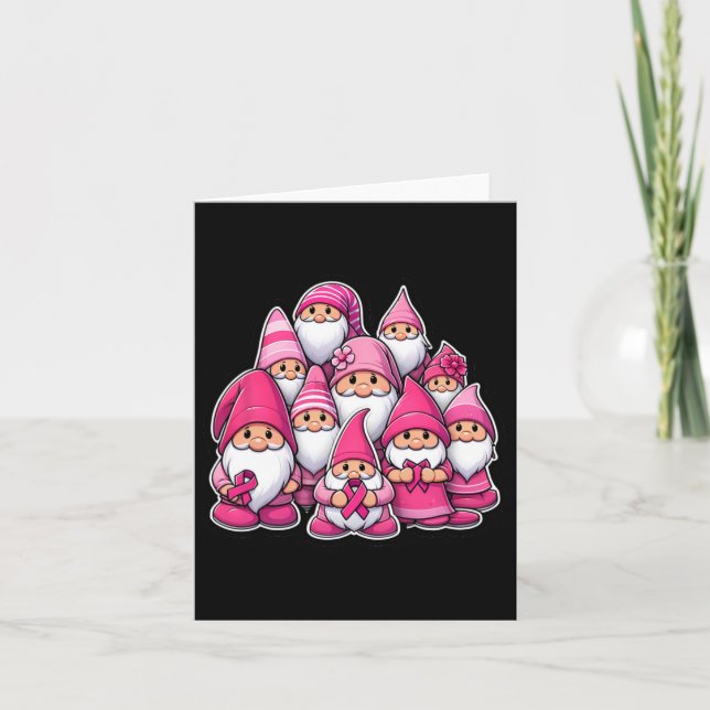 Gnomes Breast Cancer Awareness Ribbon Women’s Girl Card (Front)
