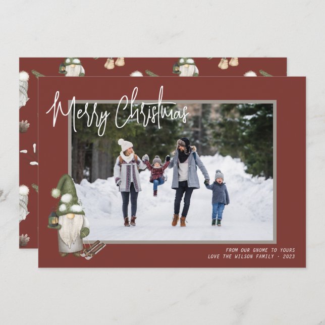 Gnomes Christmas Woodland Photo Holiday Card (Front/Back)