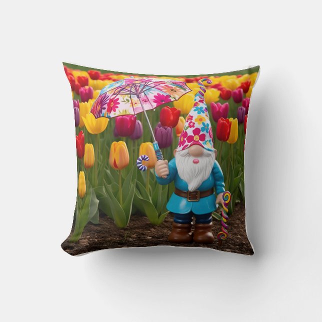 Gnome's Colourful Spring Walk for Mum Cushion (Front)