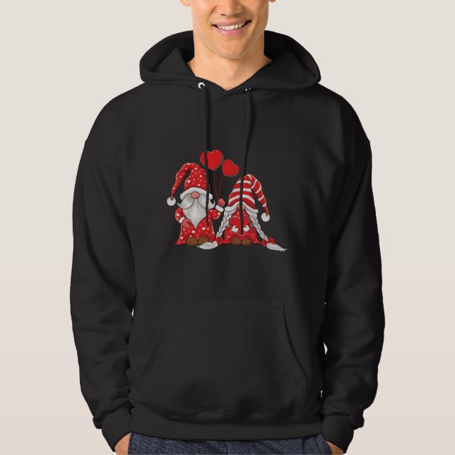 Gnomes couple Holding Hearts love pattern Valentin Hoodie (Front)