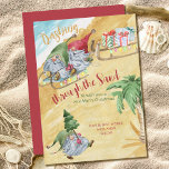 Gnomes Dashing Through the Sand Beach Christmas Holiday Card<br><div class="desc">Fun beach themed Christmas Card, lettered with "Dashing Through the Sand to wish you a very Merry Christmas". The design features a golden sand beach palm tree and blue ocean with happy gnomes on a sled decorated with christmas lights, towing a sled full of christmas presents. There is also another...</div>