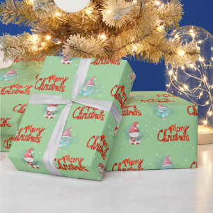 Gnomes, Deer and Snowmen in Snowflakes Wrapping Paper
