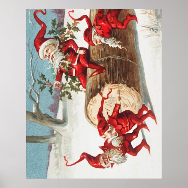 Gnomes dragging a cut tree trunk through the snow poster (Front)