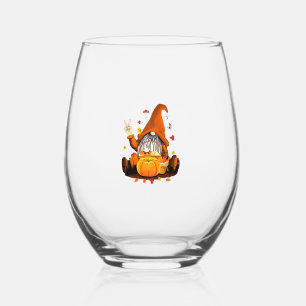 Gnomes Fall Autumn Cute Halloween Thanksgiving Lon Stemless Wine Glass