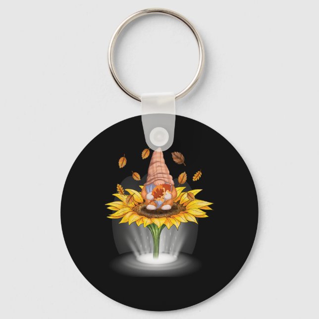 Gnomes Fall Leaf tree Autumn Beam Sunflower Thanks Key Ring (Front)