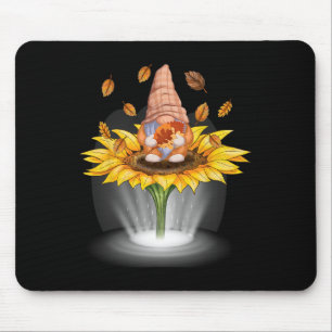 Gnomes Fall Leaf Tree Autumn Beam Sunflower Thanks Mouse Pad