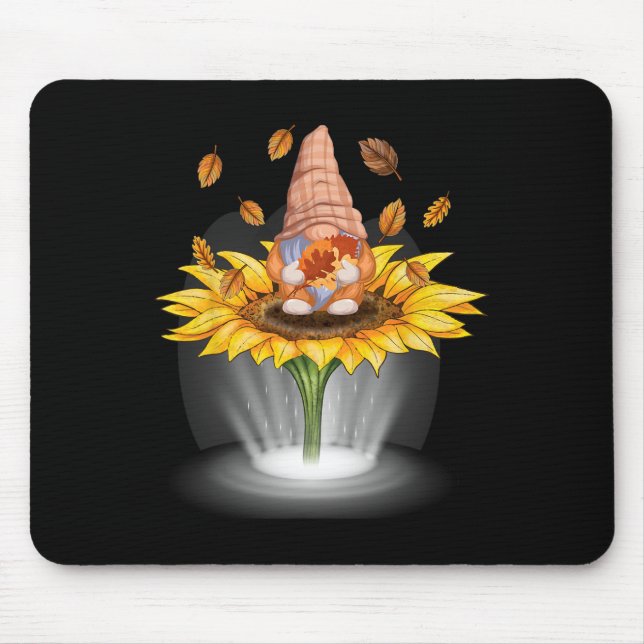 Gnomes Fall Leaf Tree Autumn Beam Sunflower Thanks Mouse Pad (Front)
