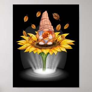 Gnomes Fall Leaf Tree Autumn Beam Sunflower Thanks Poster