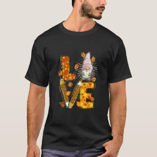 Gnomes Fall Leaf tree Autumn Thanksgiving love tea T-Shirt