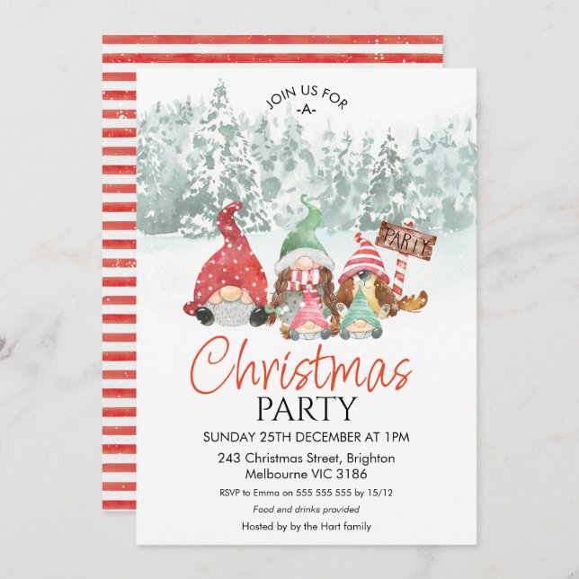 Gnomes Family of Four Christmas Party Invitation (Front/Back)