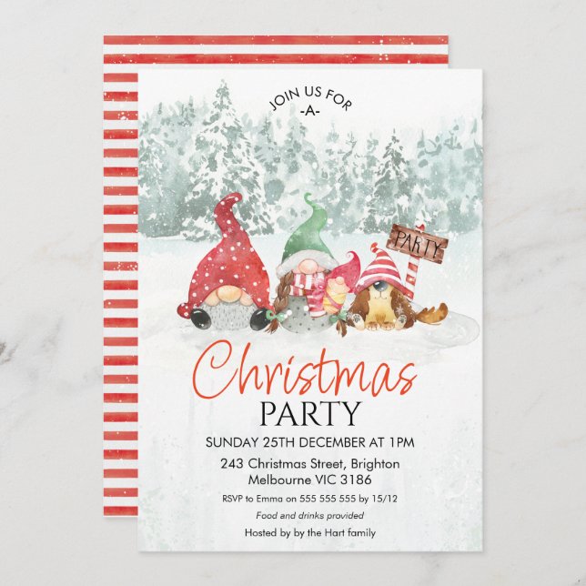 Gnomes Family with Baby Christmas Party Invitation (Front/Back)
