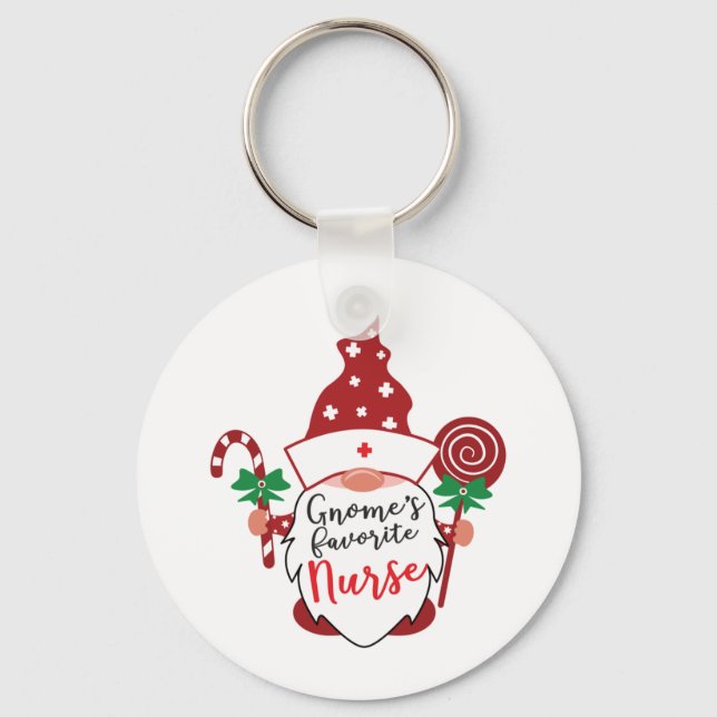 Gnome's Favourite Nurse   Key Ring (Front)