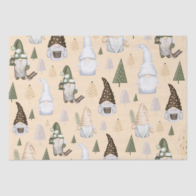 Gnomes Forest Beige Tissue Paper (Front)