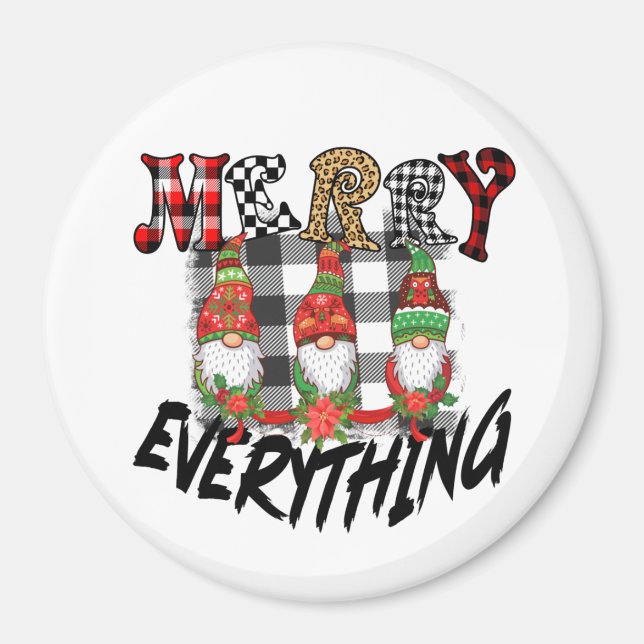 Gnomes Funny Merry Everything Black White Plaid Magnet (Front)