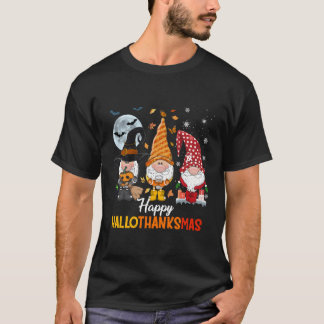 Gnomes Halloween Merry Happy Hallothanksmas T-Shirt