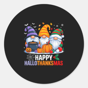 Gnomes Halloween Thanksgiving Christmas Happy Hall Classic Round Sticker