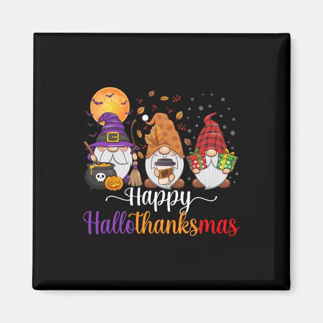 Gnomes Halloween Thanksgiving Christmas Happy Hall Magnet (Front)