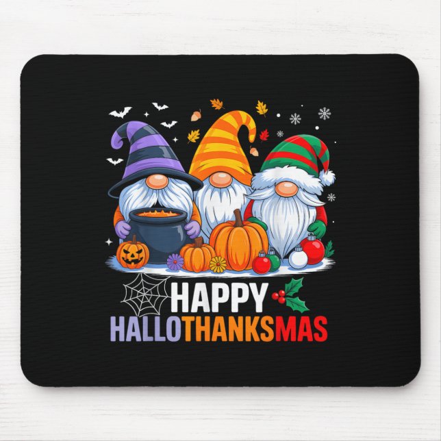 Gnomes Halloween Thanksgiving Christmas Happy Hall Mouse Pad (Front)