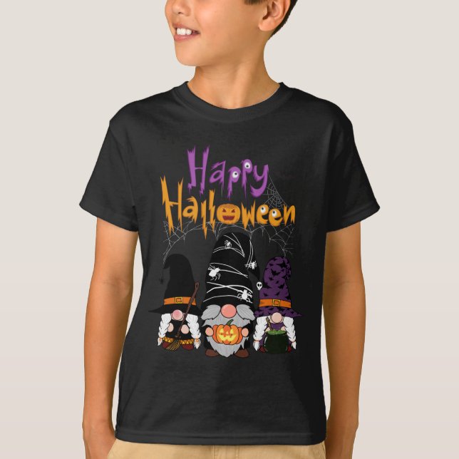 Gnomes Halloween Witch Garden Gnomes Happy Hallowe T-Shirt (Front)