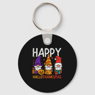 Gnomes Happy Hallothanksmas Halloween Thanksgiving Key Ring