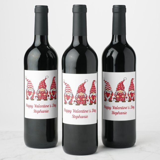 Gnomes Happy Valentine's Day personalised Wine Label (Bottles)
