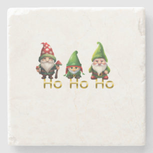Gnomes Ho Ho Ho Christmas Stone Coaster