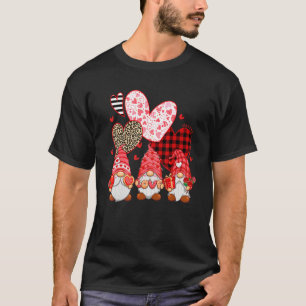Gnomes Holding Leopard Heart Buffalo Plaid Valenti T-Shirt