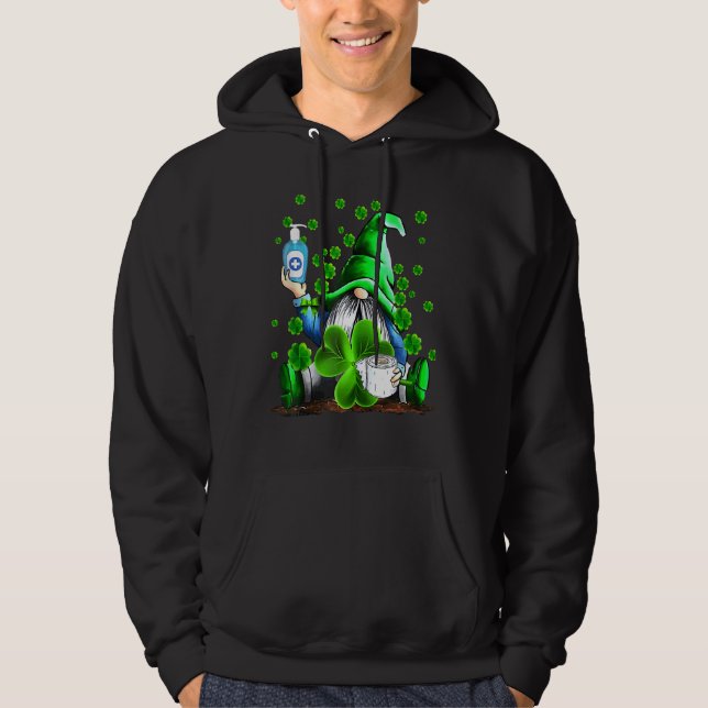 Gnomes Holding Mask And Toilet Shamrock Fun St Pat Hoodie (Front)
