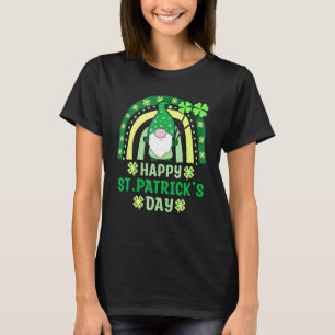 Gnomes Holding Shamrock Leopard Rainbow St Patrick T-Shirt